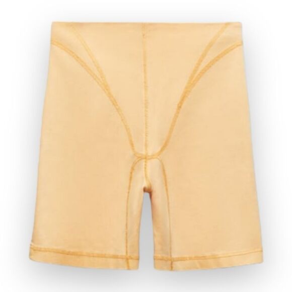 Zara Orange Denim High Rise Bike Shorts Tonal Seams US XS - Picture 7 of 9